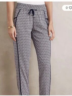 HeiHei Anthropologie Printed Pull-On Joggers with Contrast Piping - Navy/White